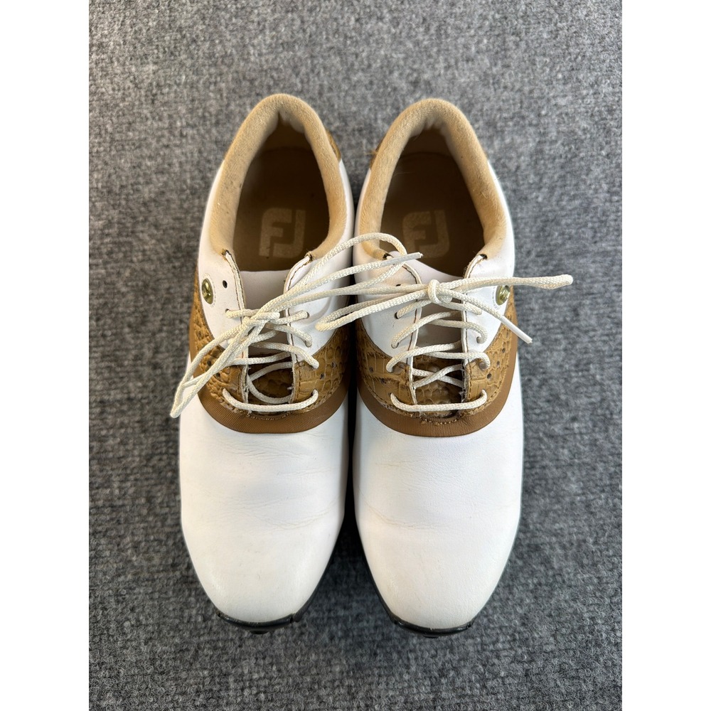 FootJoy LoPro Leather Saddle Golf Shoes 7.5 M White Tan Faux Croc 93926